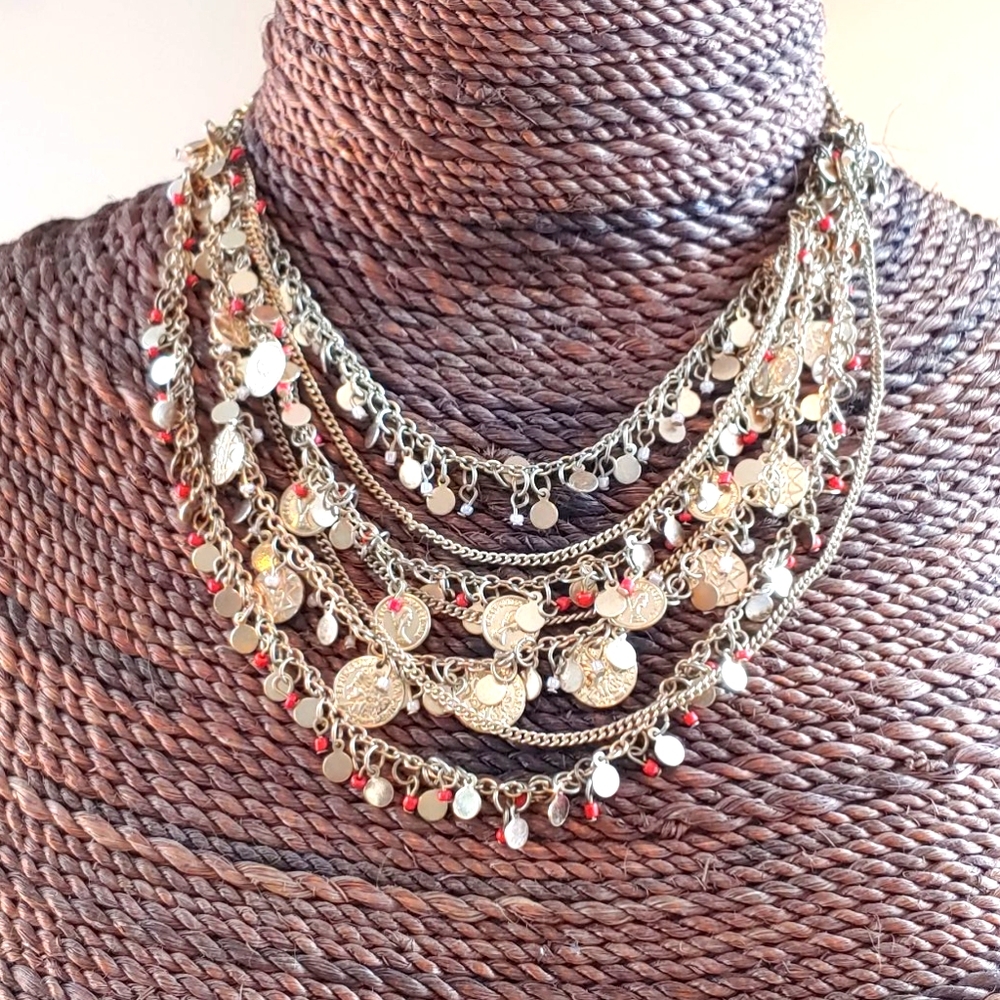 Gold Necklace with charms and beads